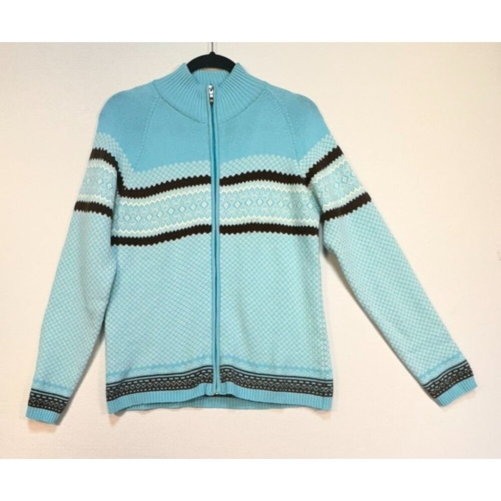 Disegna D'Italia Womnens Fair Isle Zip-Up Cardigan Sweater Large Blue